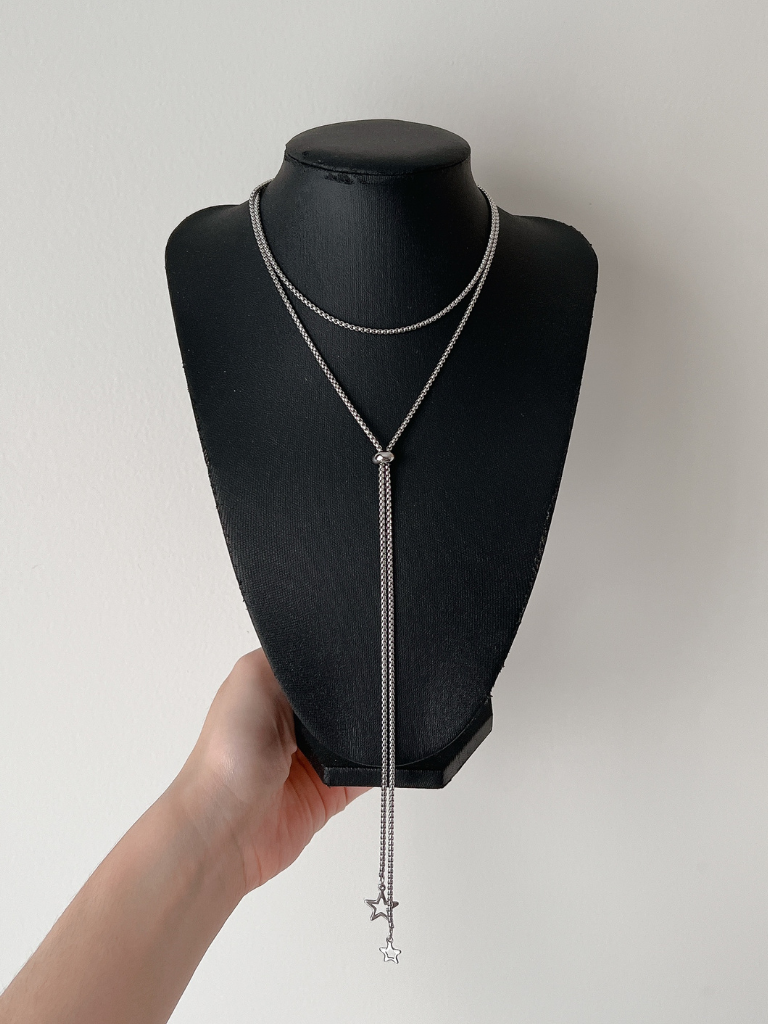Kyoko Silver Lariat Wrap Necklace