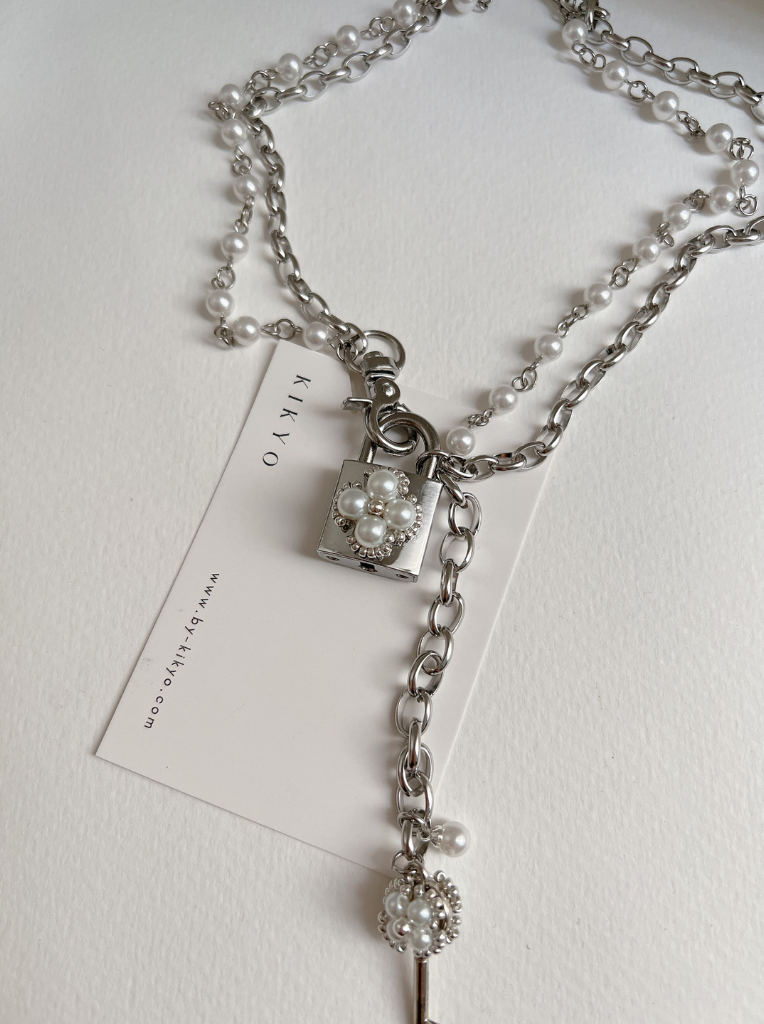 Sachi Pearl Padlock Key Necklace