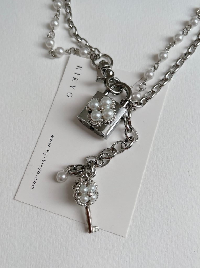 Sachi Pearl Padlock Key Necklace
