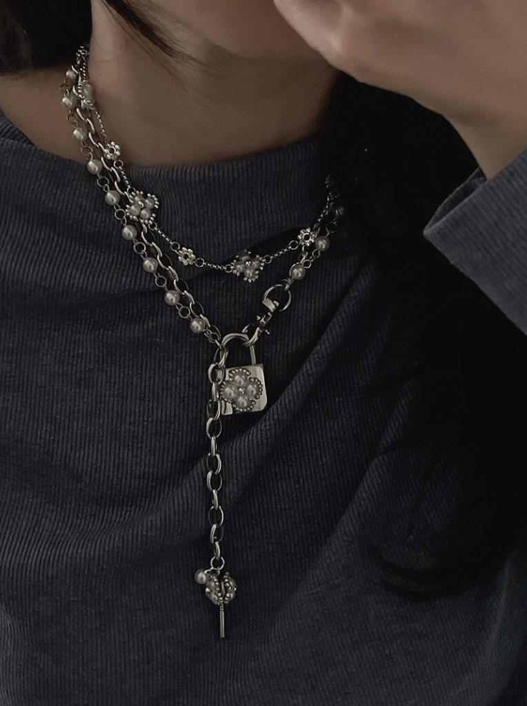 Sachi Pearl Padlock Key Necklace