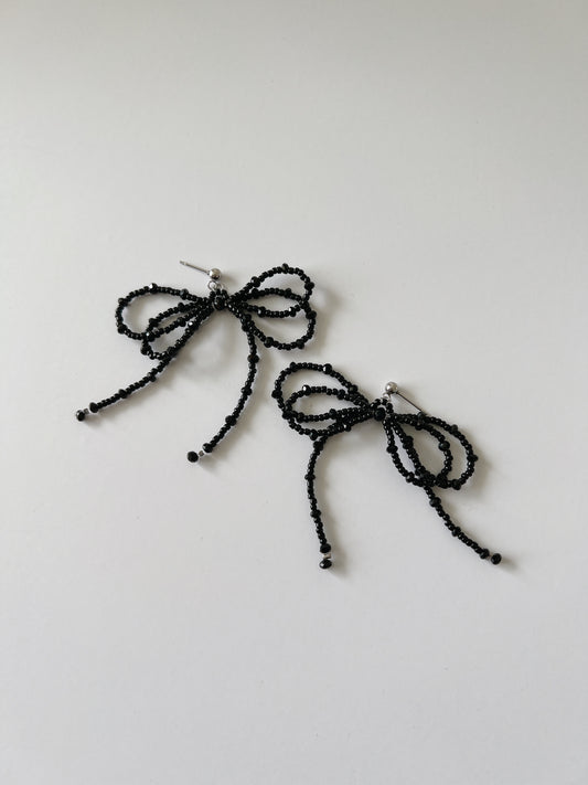 Double Ribbon Earrings - Lacey Black
