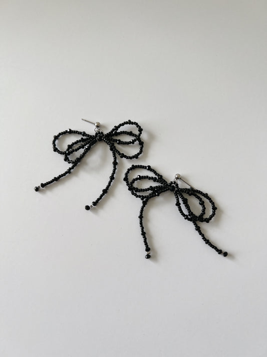 Double Ribbon Earrings - Black Lace