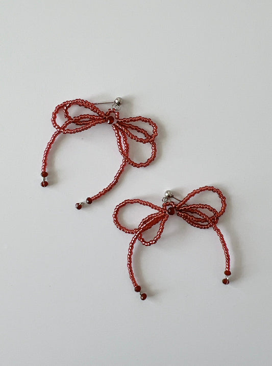 Double Ribbon Earrings - Red