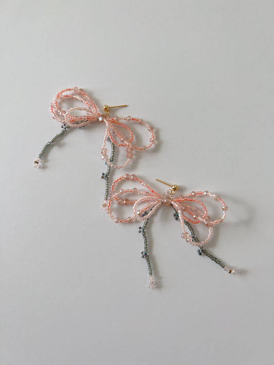 Flower Ribbon Earrings in Rose