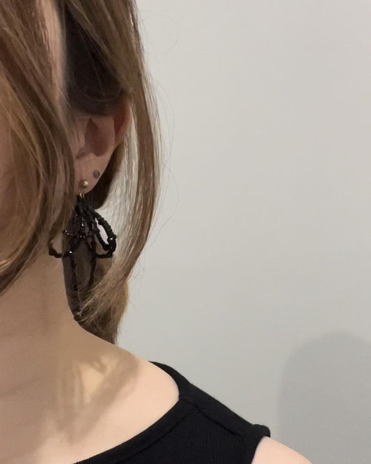 Double Ribbon Earrings - Lacey Black